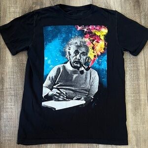 Black Graphic T-Shirt with Albert Einstein Design